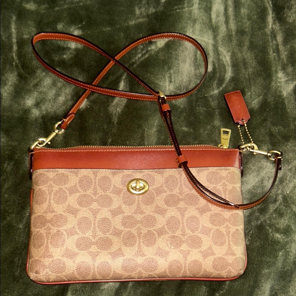 Coach Signature Brown and Tan Crossbody Bag